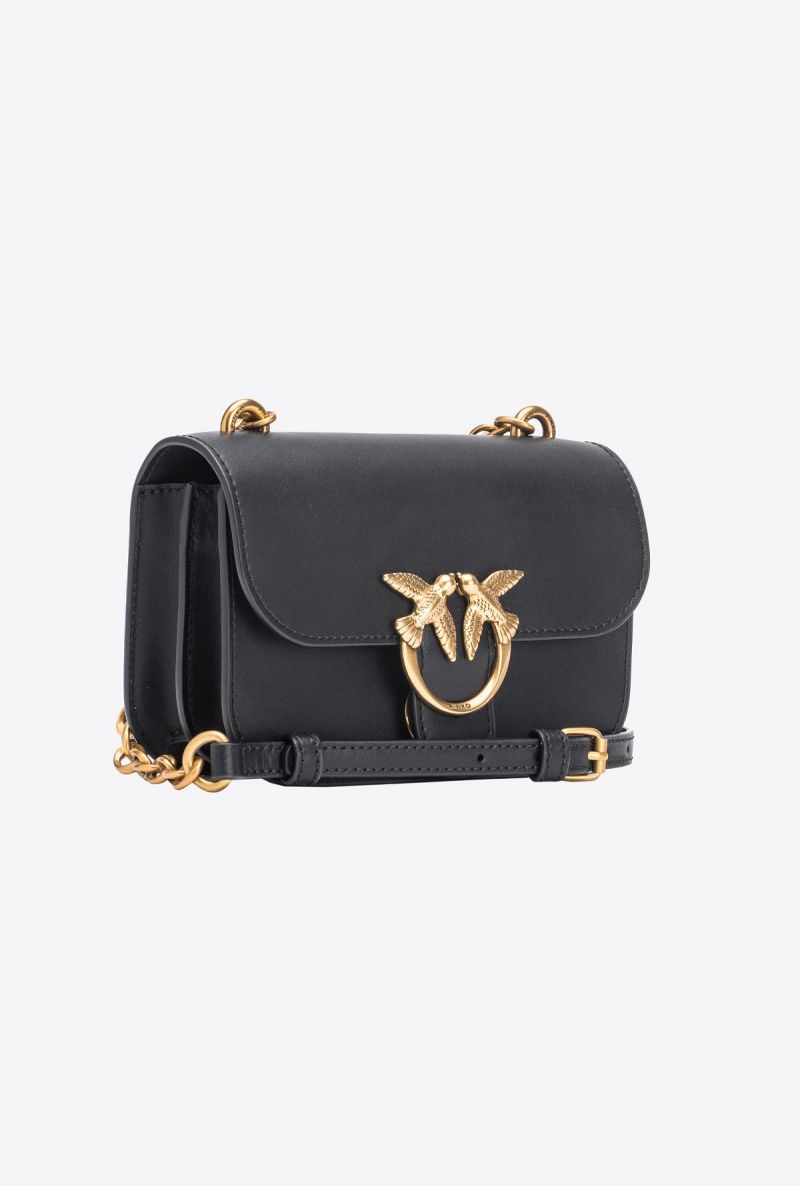 BLACK-ANTIQUE GOLD Pinko Mini Love Bag Bell in leather | YMYVQ81087