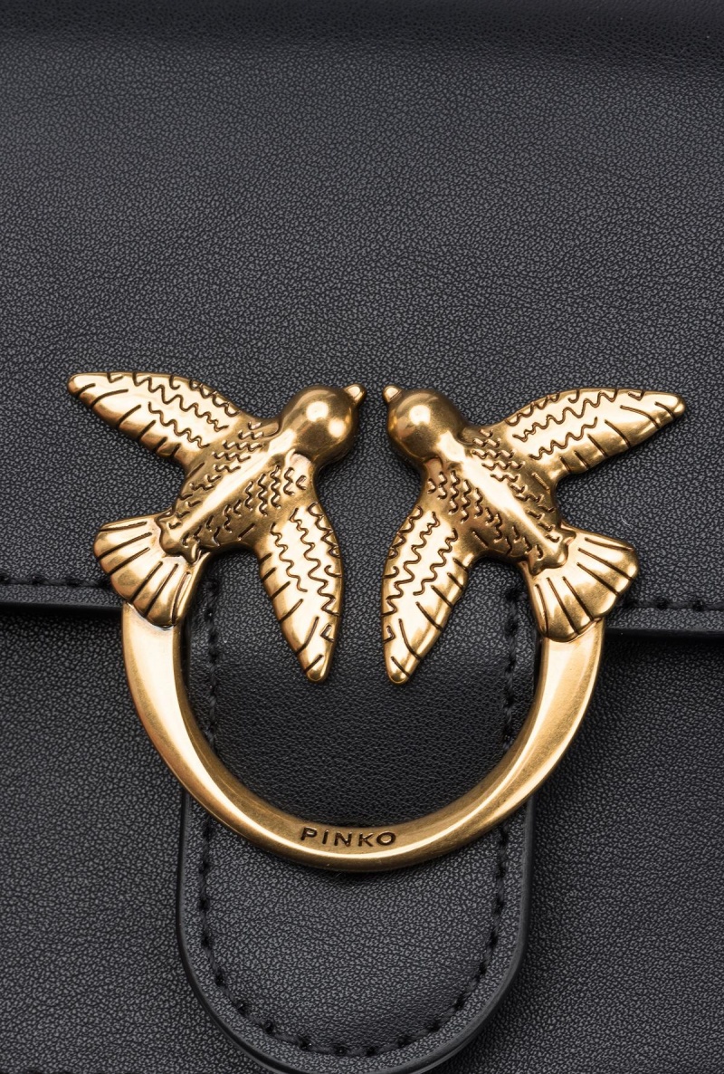 BLACK-ANTIQUE GOLD Pinko Mini Love Bag Bell in leather | YMYVQ81087