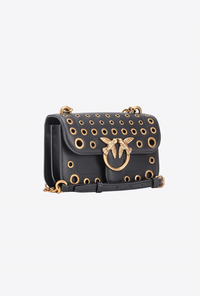 BLACK-ANTIQUE GOLD Pinko Mini Love Bag Bell with metal eyelets | MYNZX37327