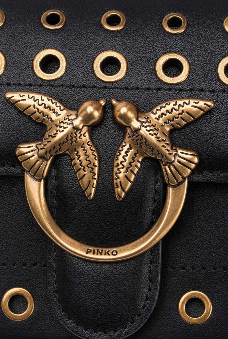 BLACK-ANTIQUE GOLD Pinko Mini Love Bag Bell with metal eyelets | MYNZX37327