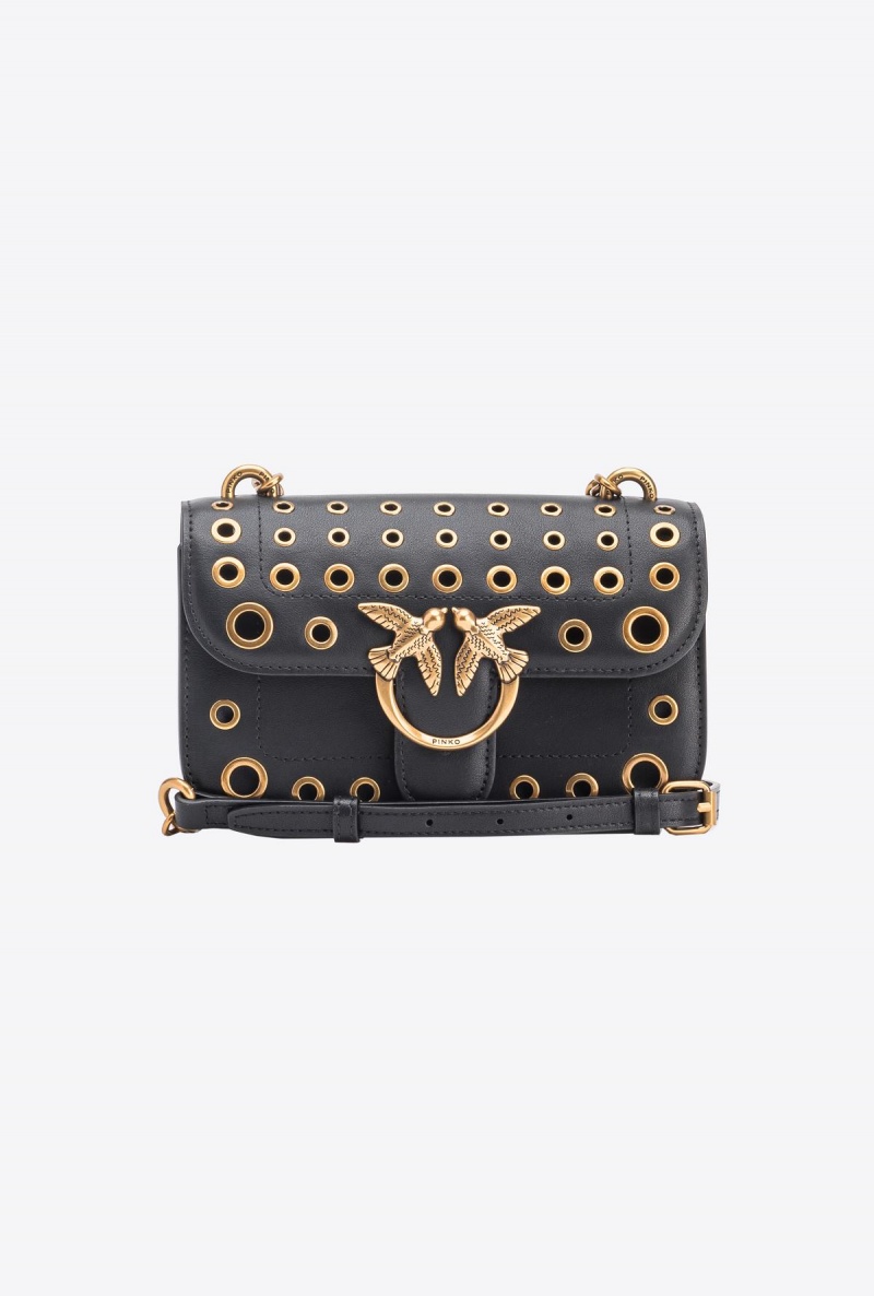 BLACK-ANTIQUE GOLD Pinko Mini Love Bag Bell with metal eyelets | MYNZX37327