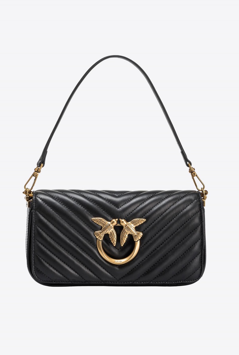 BLACK-ANTIQUE GOLD Pinko Mini Love Bag Click Baguette Chevron | XMYGW30951