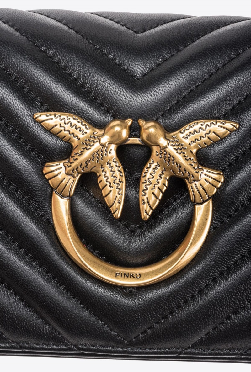 BLACK-ANTIQUE GOLD Pinko Mini Love Bag Click Baguette Chevron | XMYGW30951