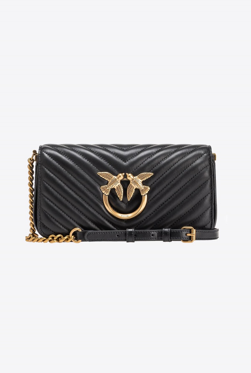 BLACK-ANTIQUE GOLD Pinko Mini Love Bag Click Baguette Chevron | XMYGW30951