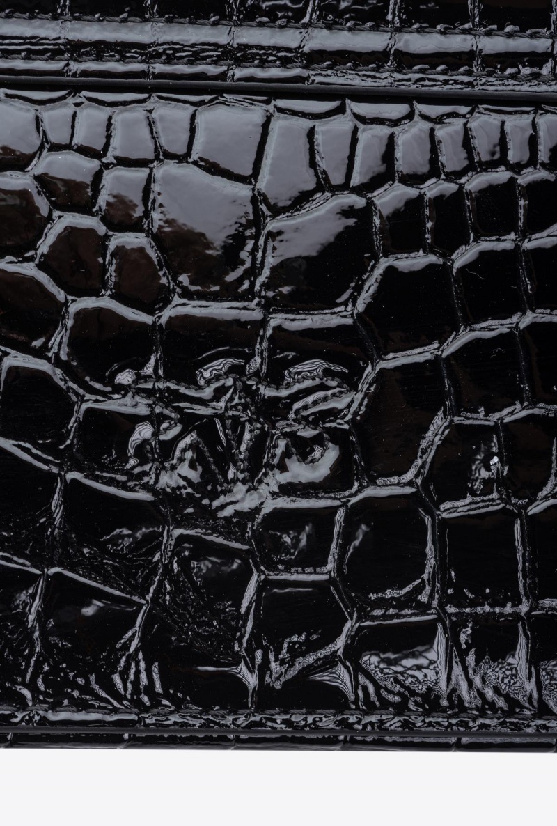 BLACK-ANTIQUE GOLD Pinko Mini Love Bag Click Exagon in patent crocodile-print leather | GMYEC44990