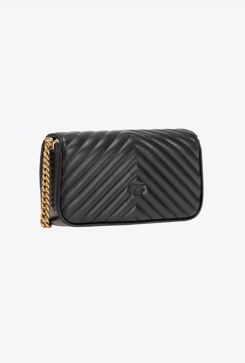 BLACK-ANTIQUE GOLD Pinko Mini Love Bag Click Baguette Chevron | MYIIZ85332
