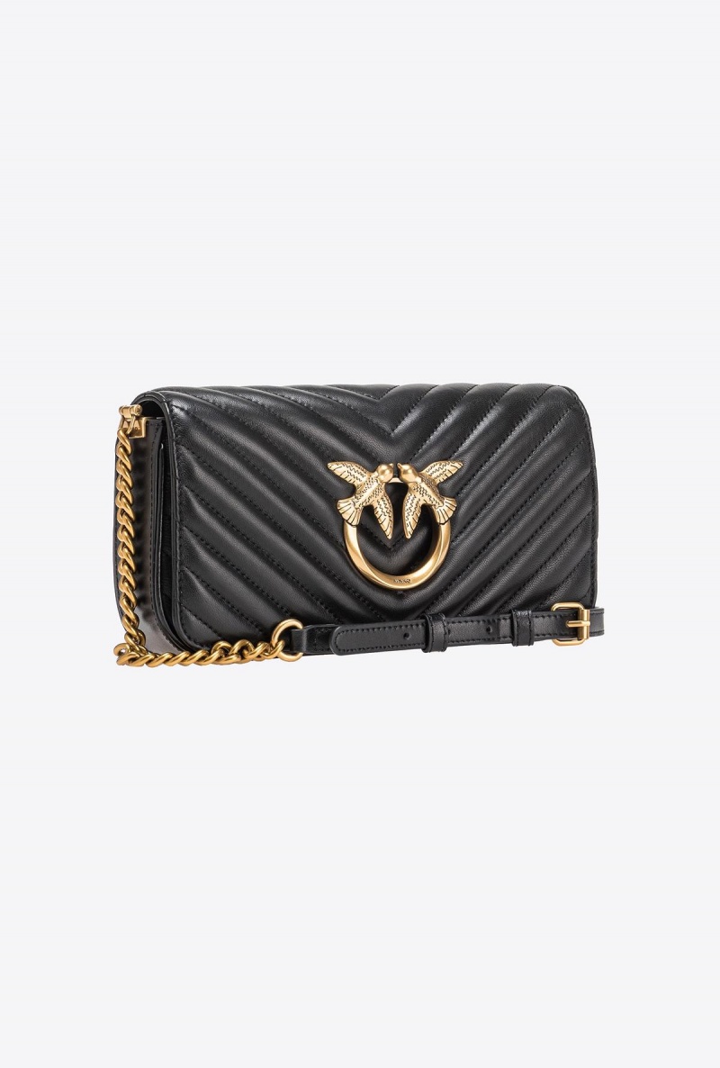BLACK-ANTIQUE GOLD Pinko Mini Love Bag Click Baguette Chevron | MYIIZ85332