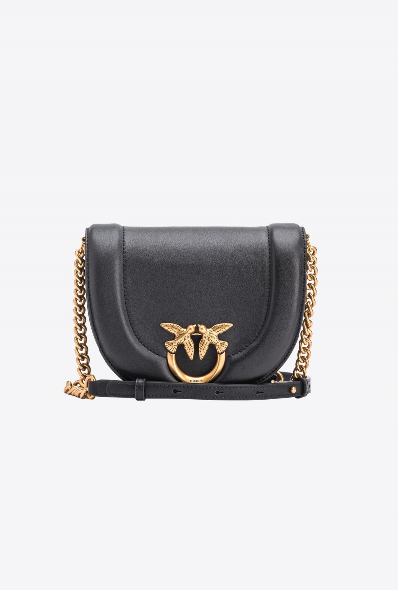 BLACK-ANTIQUE GOLD Pinko Mini Love Bag Click Round in leather | MMYHR62614