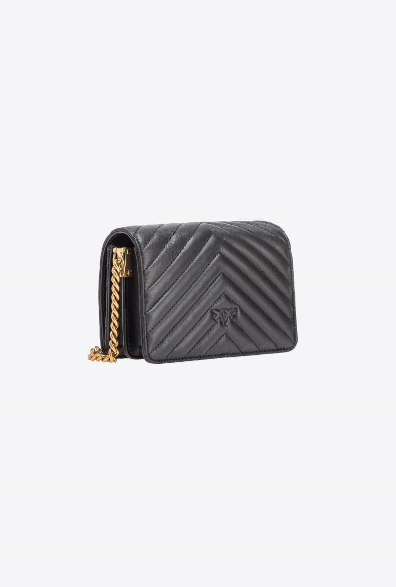 BLACK-ANTIQUE GOLD Pinko Mini Love Bag Click Chevron | MYNEJ82862