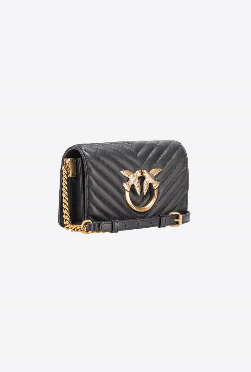BLACK-ANTIQUE GOLD Pinko Mini Love Bag Click Chevron | MYNEJ82862