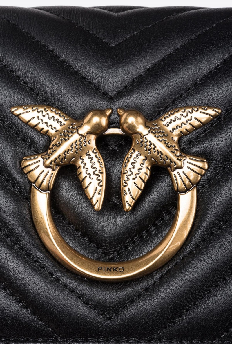 BLACK-ANTIQUE GOLD Pinko Mini Love Bag Click Chevron | MYNEJ82862