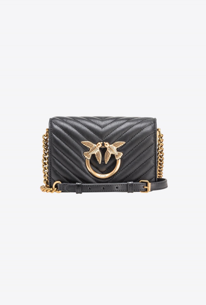 BLACK-ANTIQUE GOLD Pinko Mini Love Bag Click Chevron | MYNEJ82862