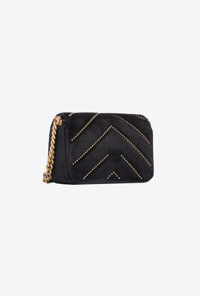 BLACK-ANTIQUE GOLD Pinko Mini Love Bag Click in velvet with studs | MYXMI29219
