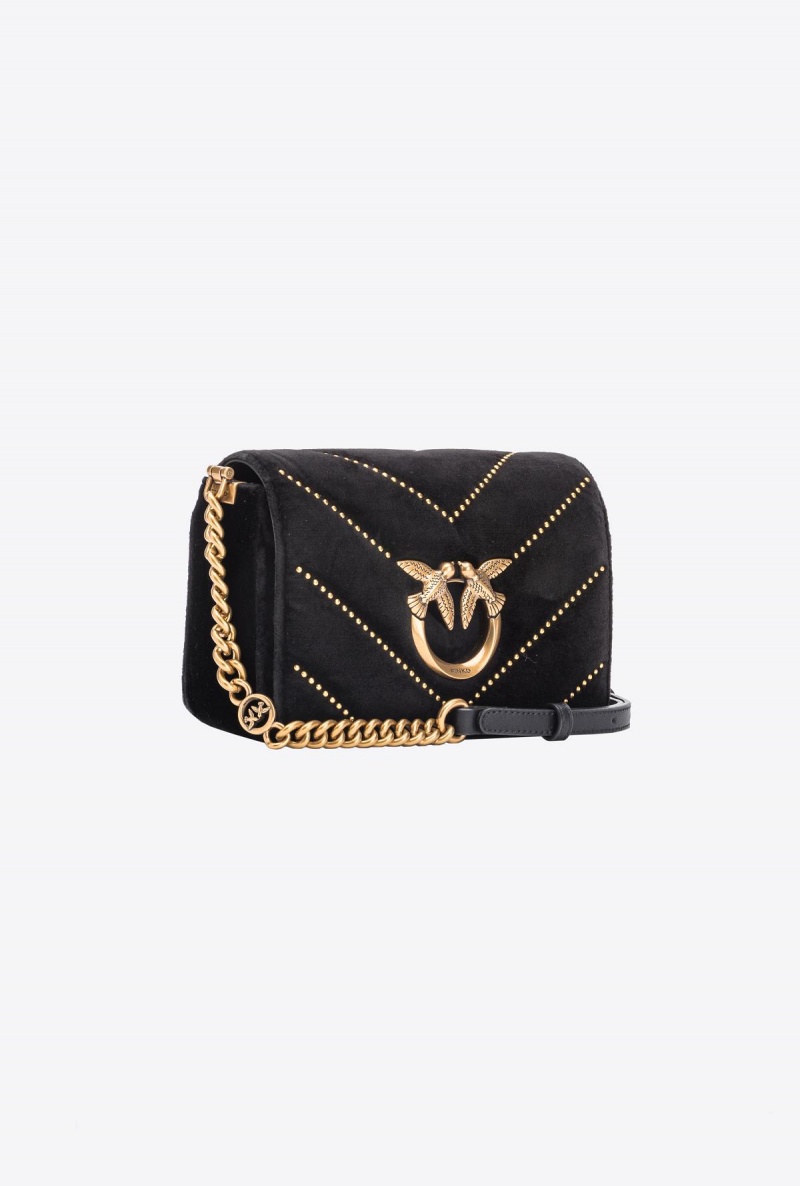 BLACK-ANTIQUE GOLD Pinko Mini Love Bag Click in velvet with studs | MYXMI29219