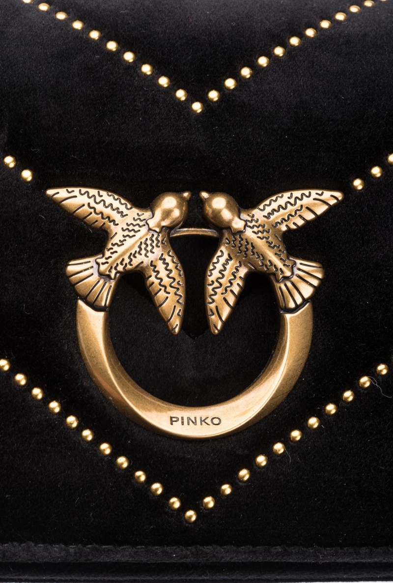 BLACK-ANTIQUE GOLD Pinko Mini Love Bag Click in velvet with studs | MYXMI29219