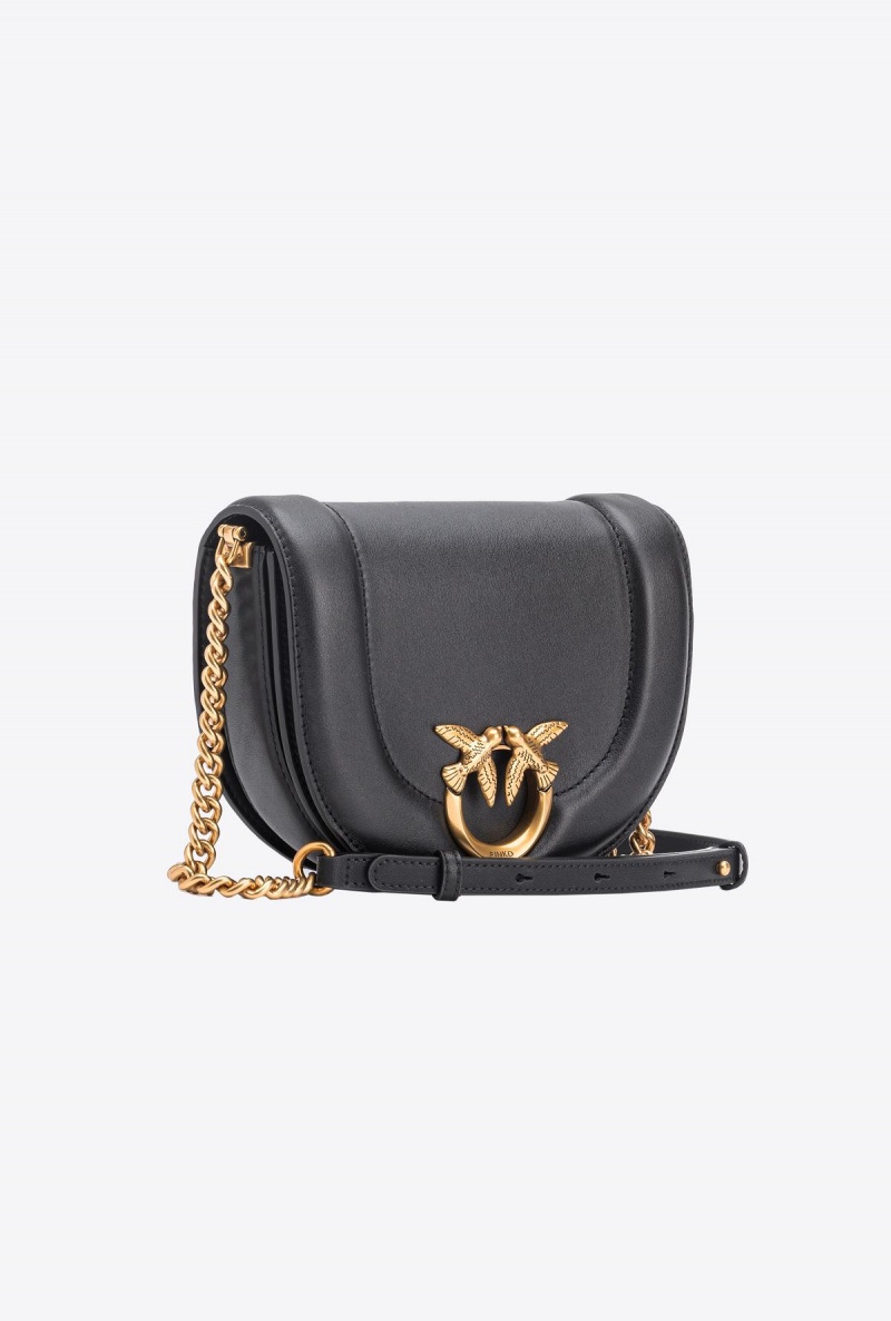 BLACK-ANTIQUE GOLD Pinko Mini Love Bag Click Round in leather | BMYSO33338