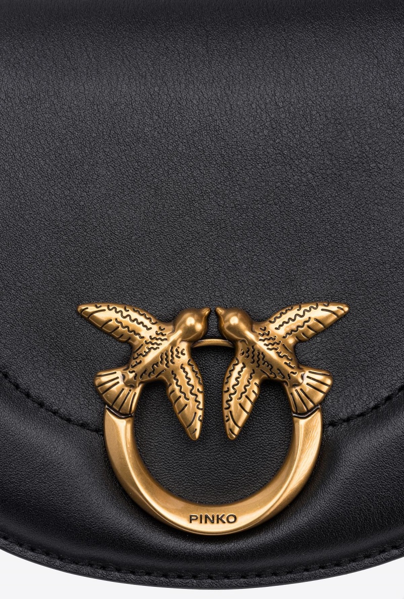 BLACK-ANTIQUE GOLD Pinko Mini Love Bag Click Round in leather | BMYSO33338