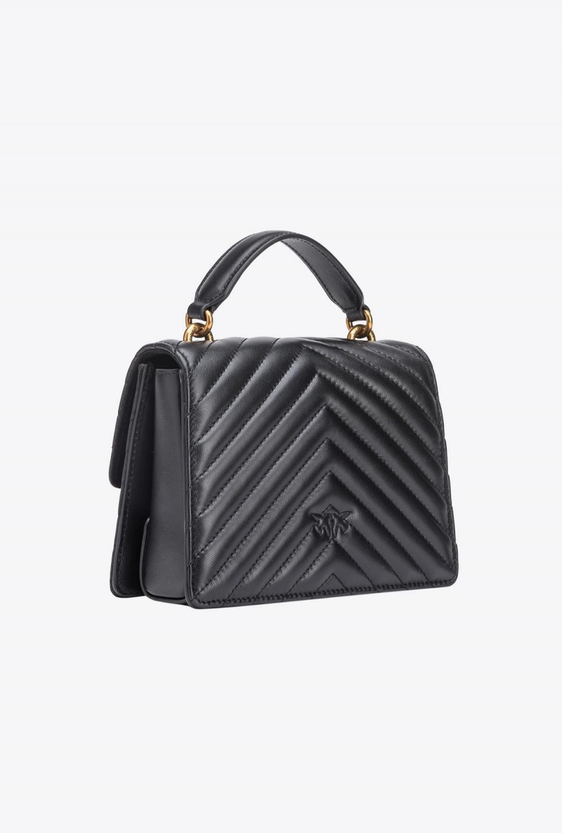 BLACK-ANTIQUE GOLD Pinko Mini Love Bag Top Handle Light Chevron | MYEAH88151