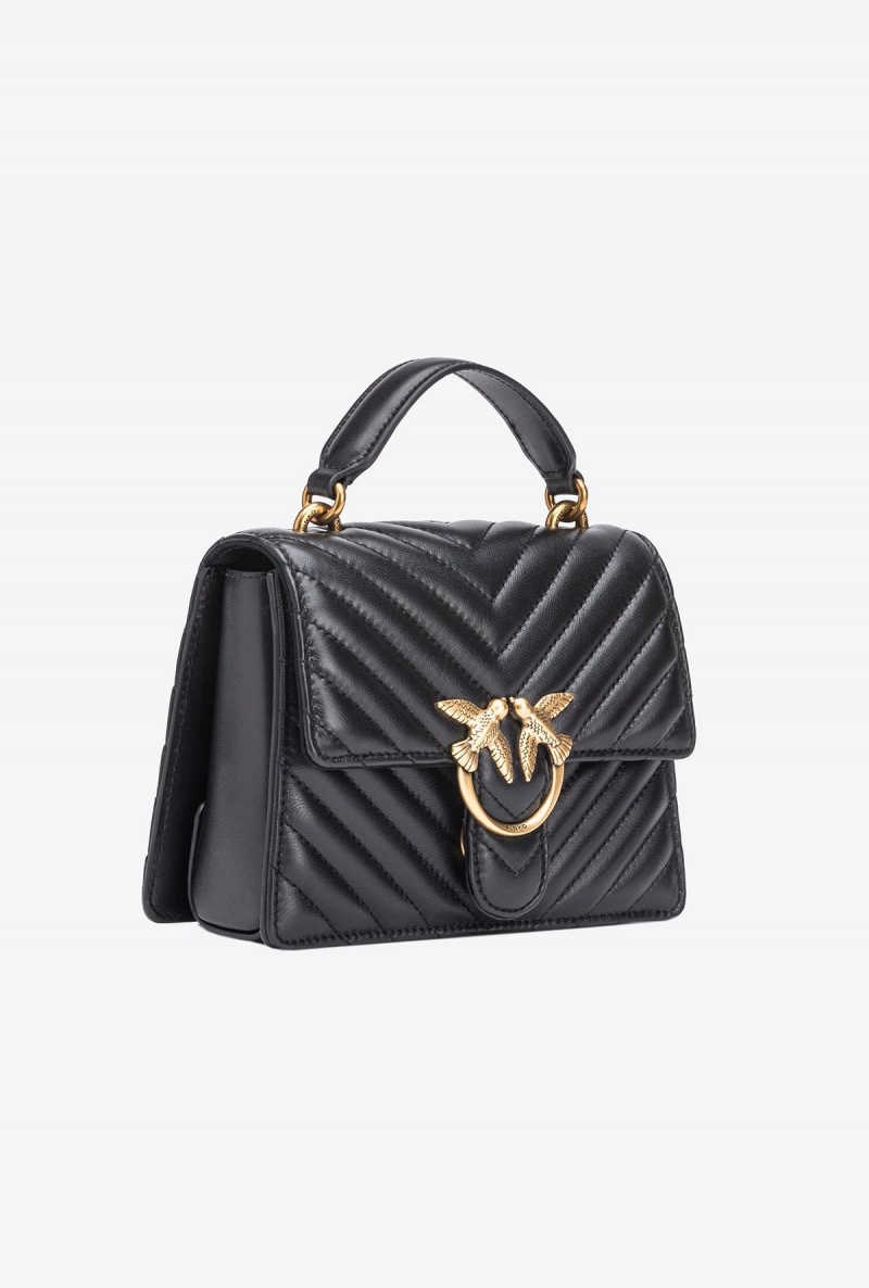 BLACK-ANTIQUE GOLD Pinko Mini Love Bag Top Handle Light Chevron | MYEAH88151