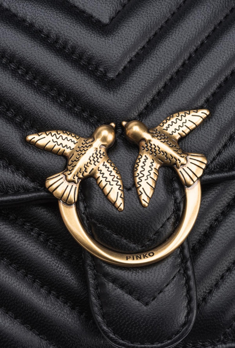 BLACK-ANTIQUE GOLD Pinko Mini Love Bag Top Handle Light Chevron | MYEAH88151