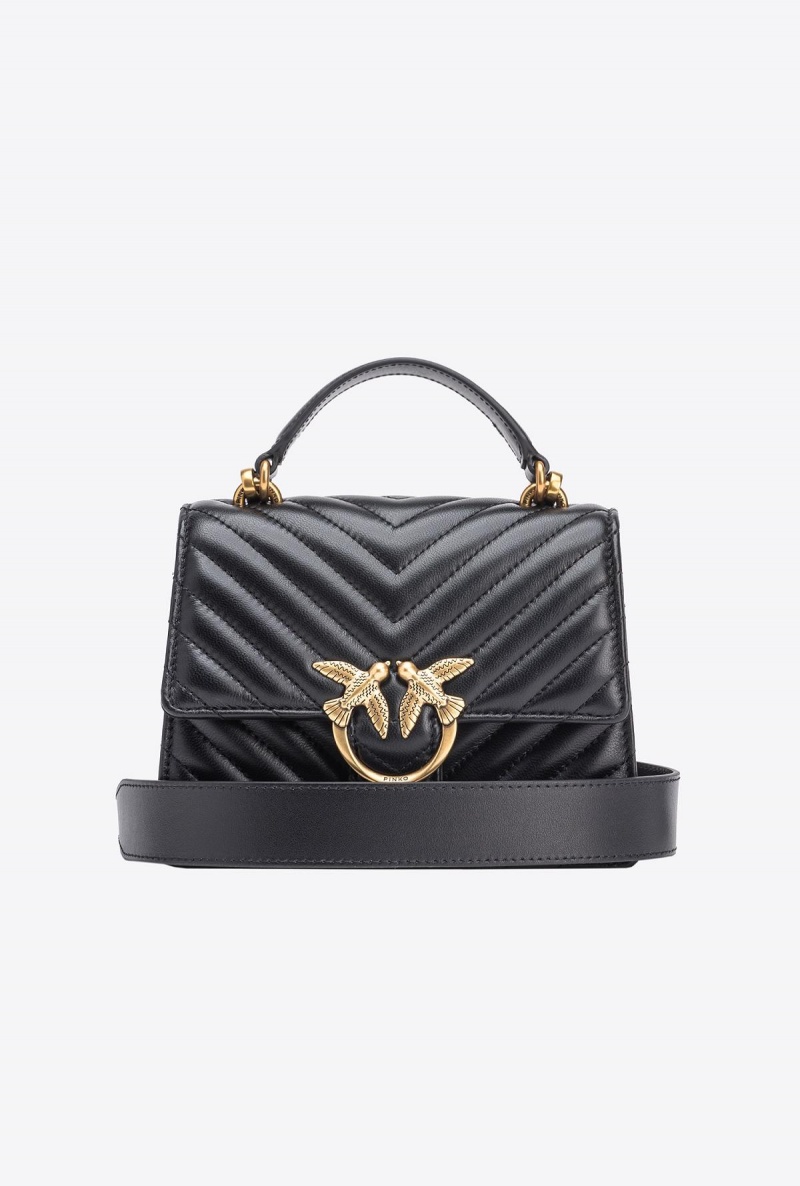 BLACK-ANTIQUE GOLD Pinko Mini Love Bag Top Handle Light Chevron | MYEAH88151