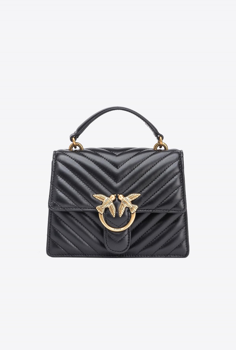 BLACK-ANTIQUE GOLD Pinko Mini Love Bag Top Handle Light Chevron | BMYSO35416