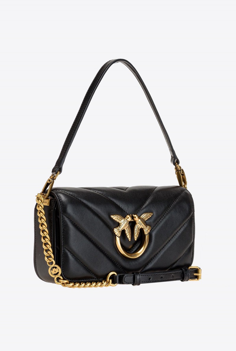 BLACK-ANTIQUE GOLD Pinko Mini Love Bag Click Baguette Big Chevron | SMYVO58371