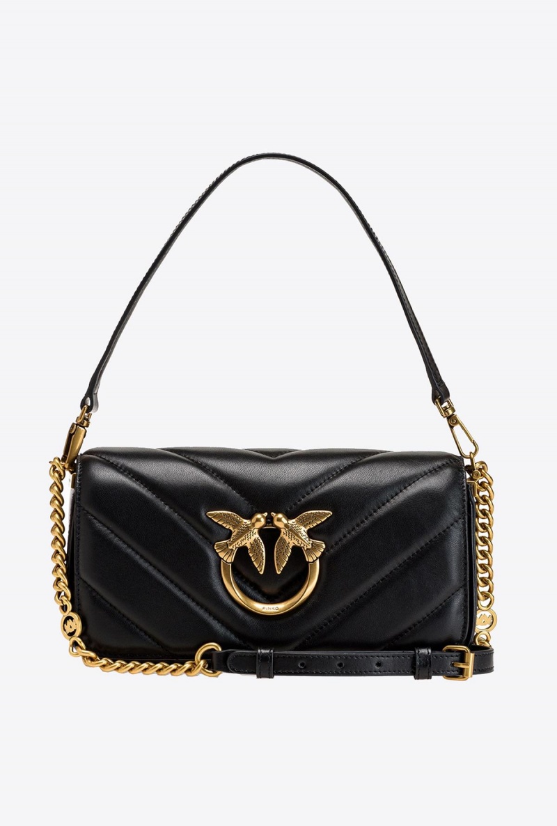 BLACK-ANTIQUE GOLD Pinko Mini Love Bag Click Baguette Big Chevron | SMYVO58371