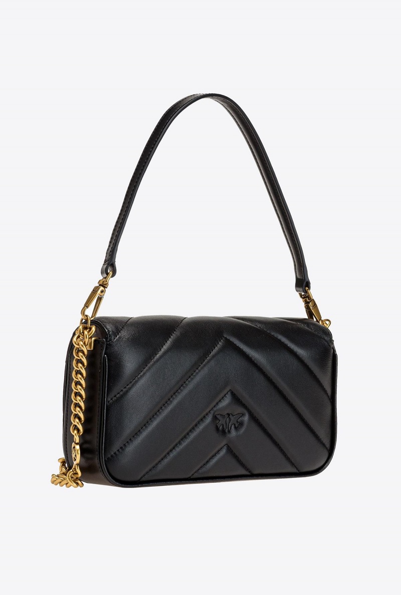 BLACK-ANTIQUE GOLD Pinko Mini Love Bag Click Baguette Big Chevron | DMYKV13899