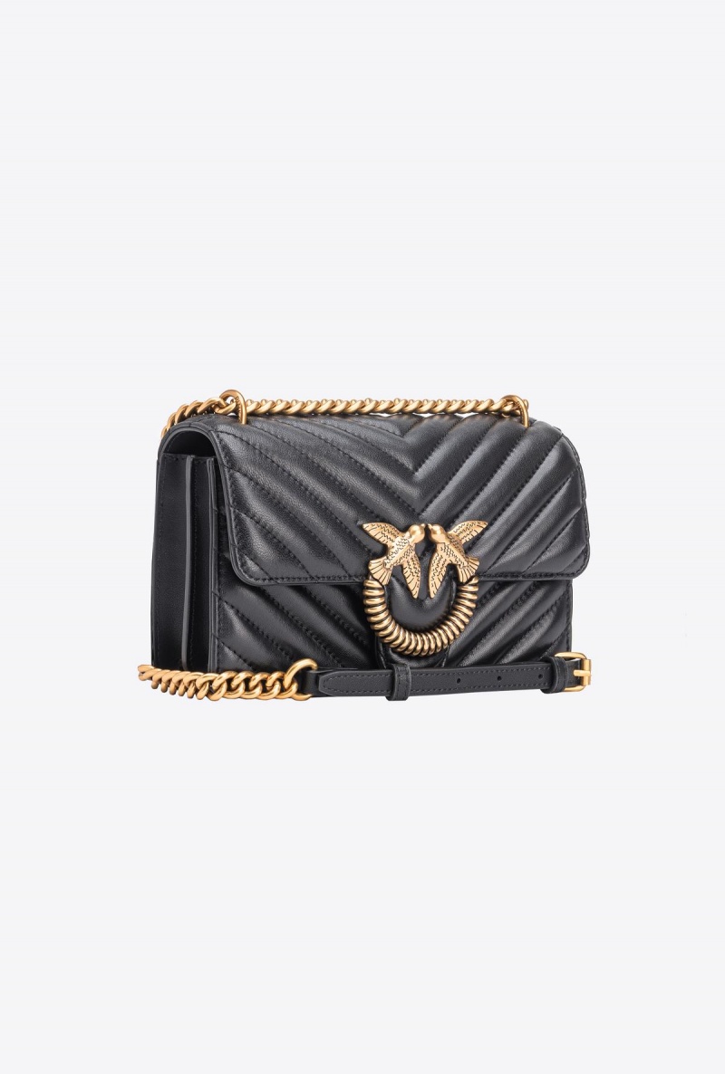 BLACK-ANTIQUE GOLD Pinko Mini Love Bag One Chevron Jewel | BMYSO62731