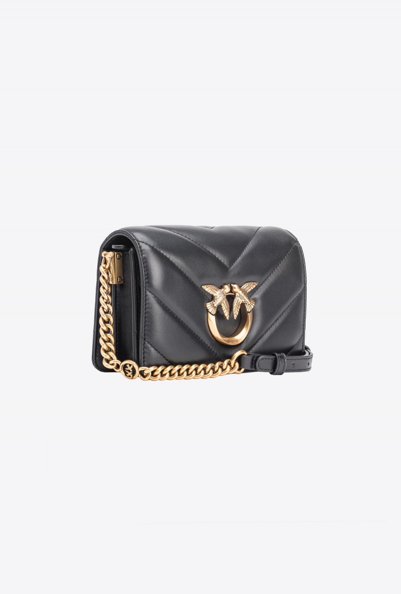 BLACK-ANTIQUE GOLD Pinko Mini Love Bag Click Big Chevron | AMYWC83465