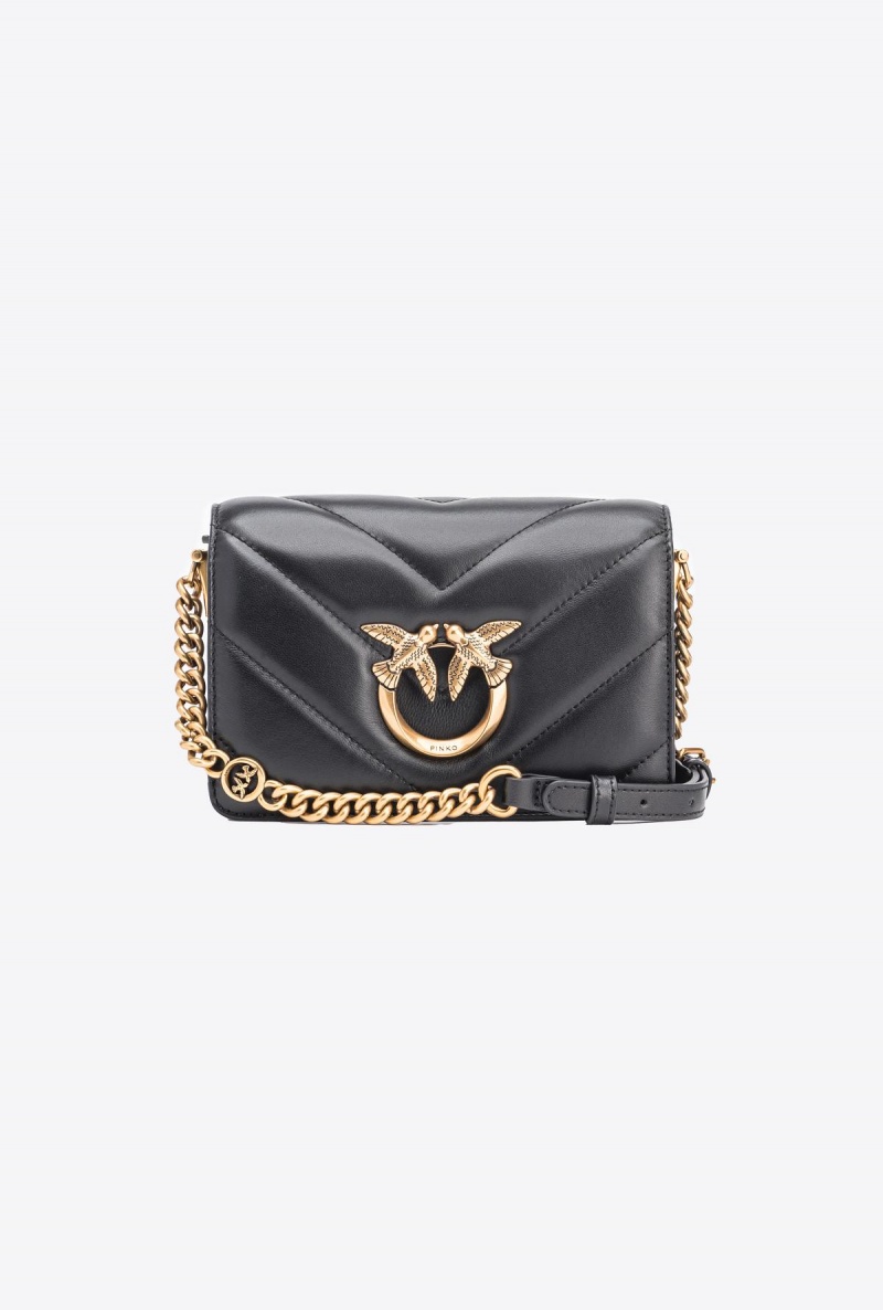 BLACK-ANTIQUE GOLD Pinko Mini Love Bag Click Big Chevron | AMYWC83465