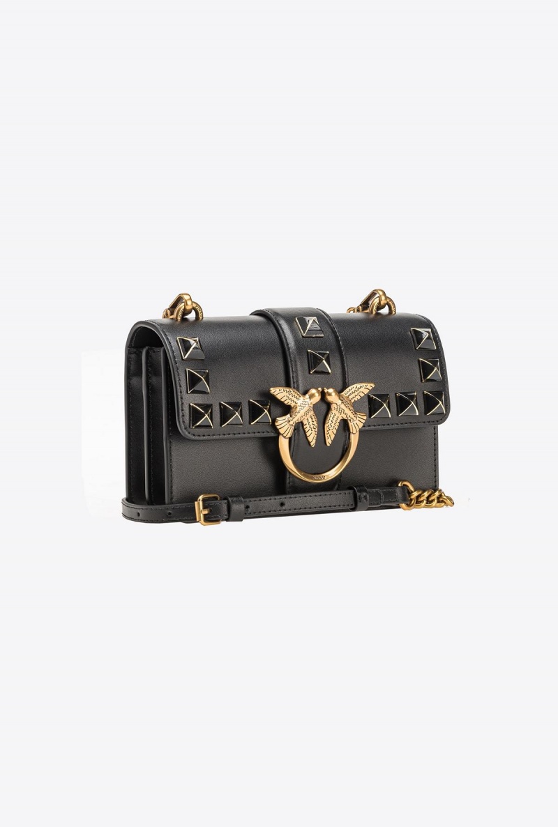 BLACK-ANTIQUE GOLD Pinko Mini Love Bag One Painted Studs | MYJKU18147