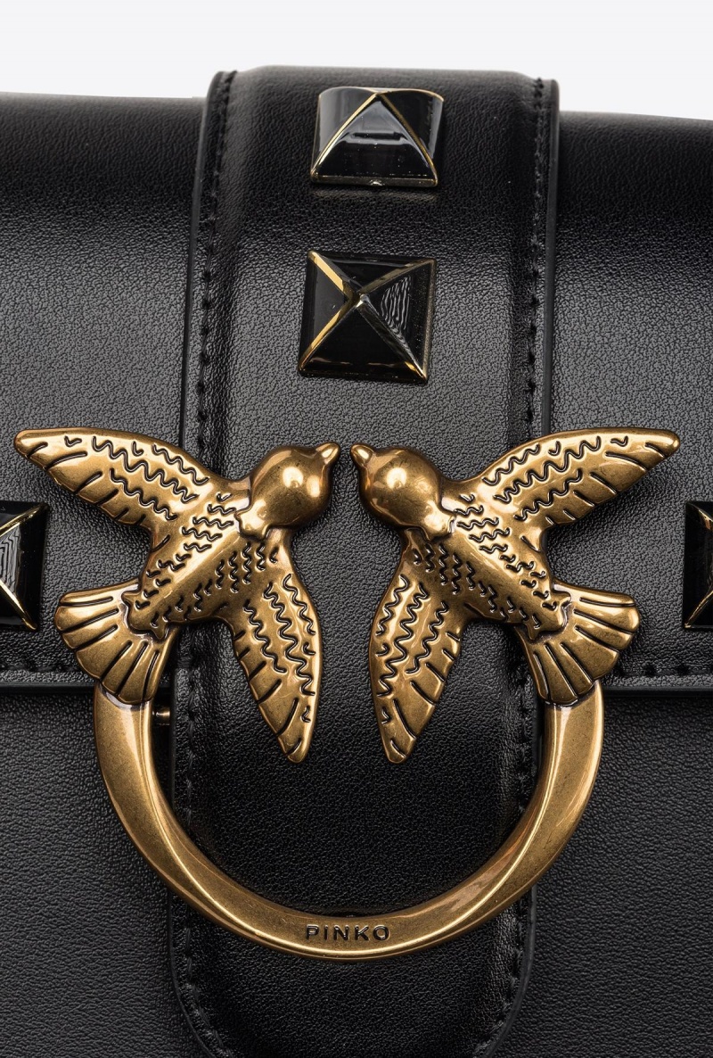 BLACK-ANTIQUE GOLD Pinko Mini Love Bag One Painted Studs | MYJKU18147
