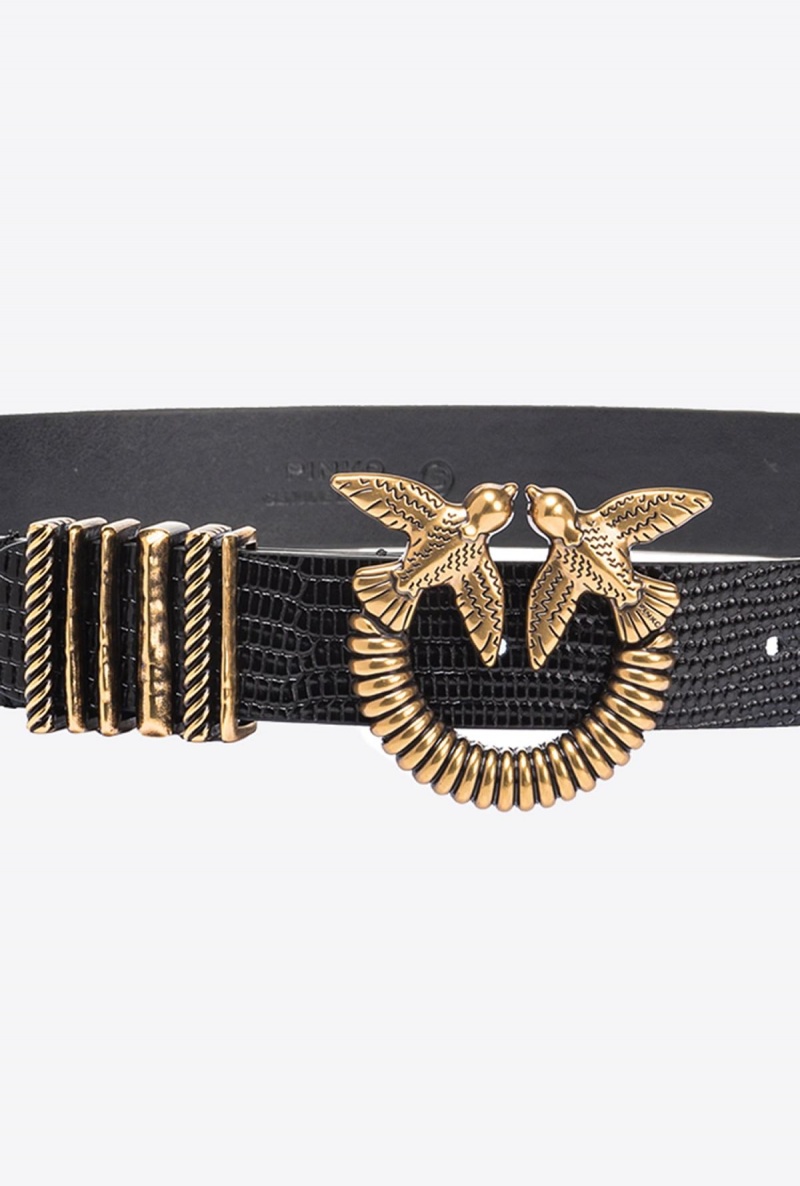 BLACK-ANTIQUE GOLD Pinko Reptile-print belt with twist 3cm | ZMYMJ92220