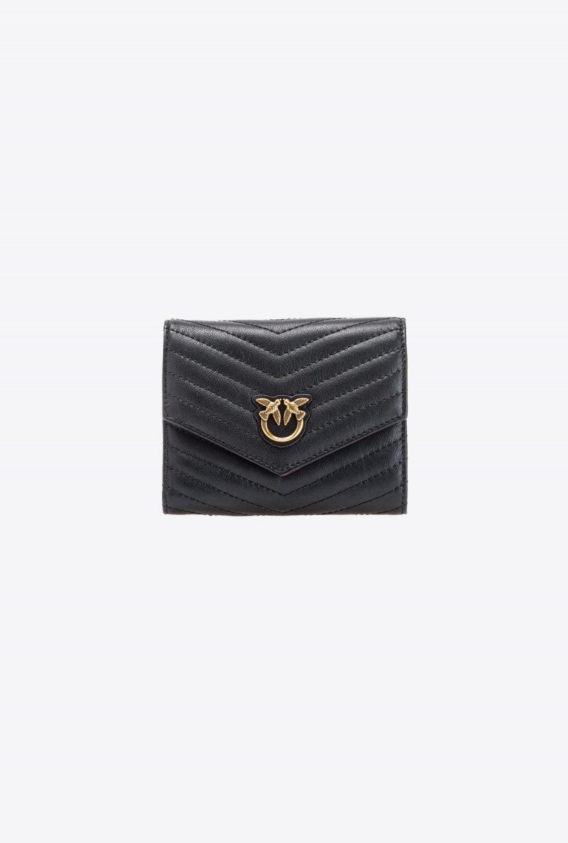 BLACK-ANTIQUE GOLD Pinko Small chevron nappa leather wallet | FMYUI82369