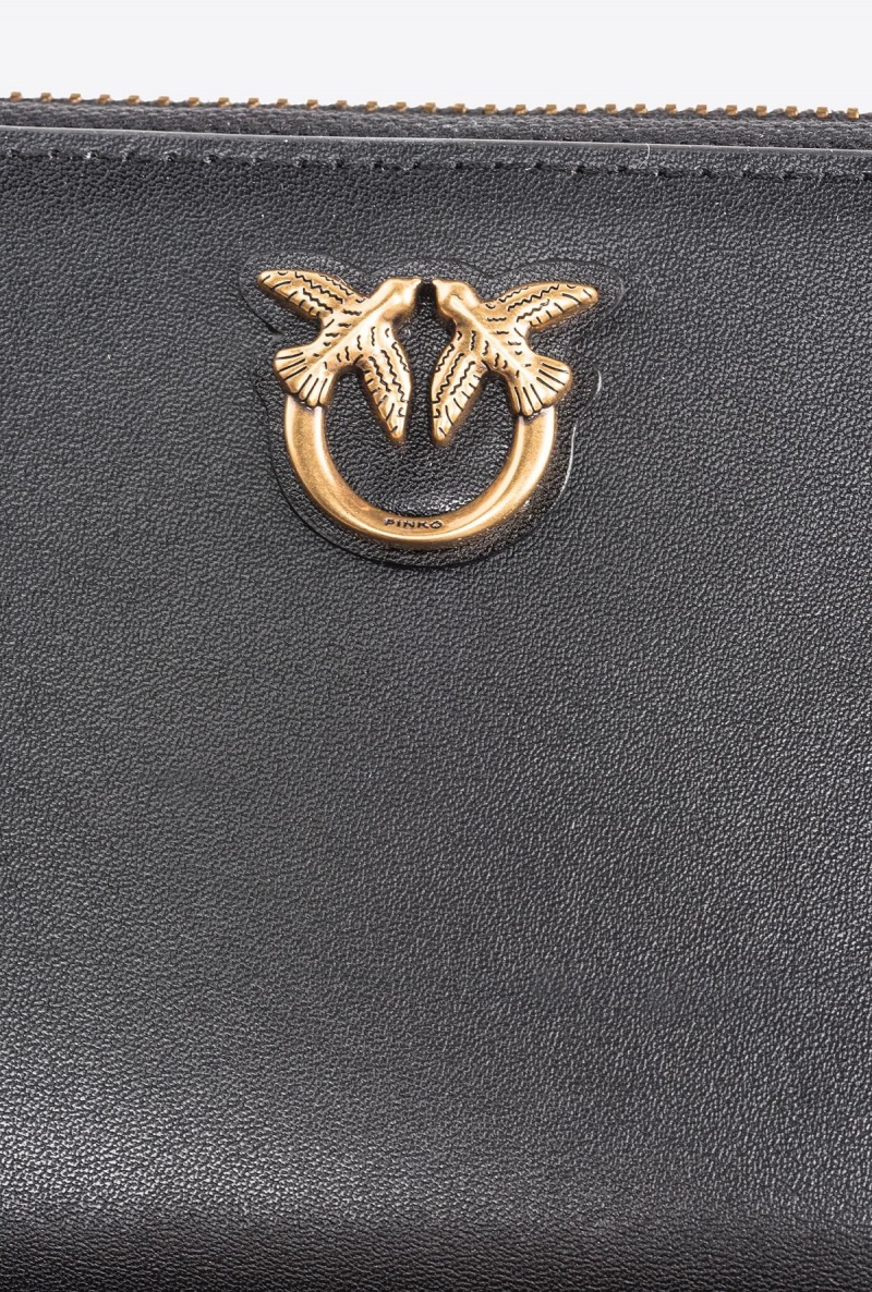 BLACK-ANTIQUE GOLD Pinko Square leather zip-around purse | MYXBR97091