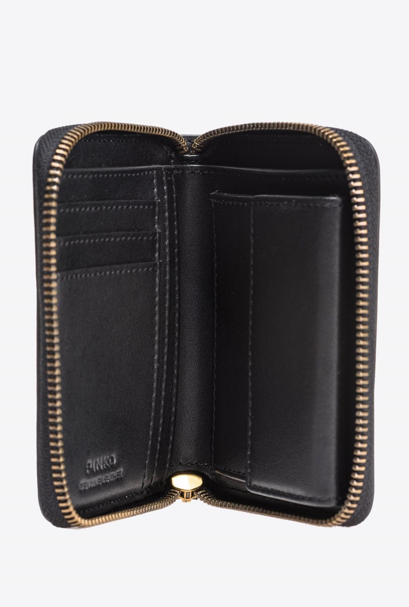 BLACK-ANTIQUE GOLD Pinko Square leather zip-around purse | MYXBR97091