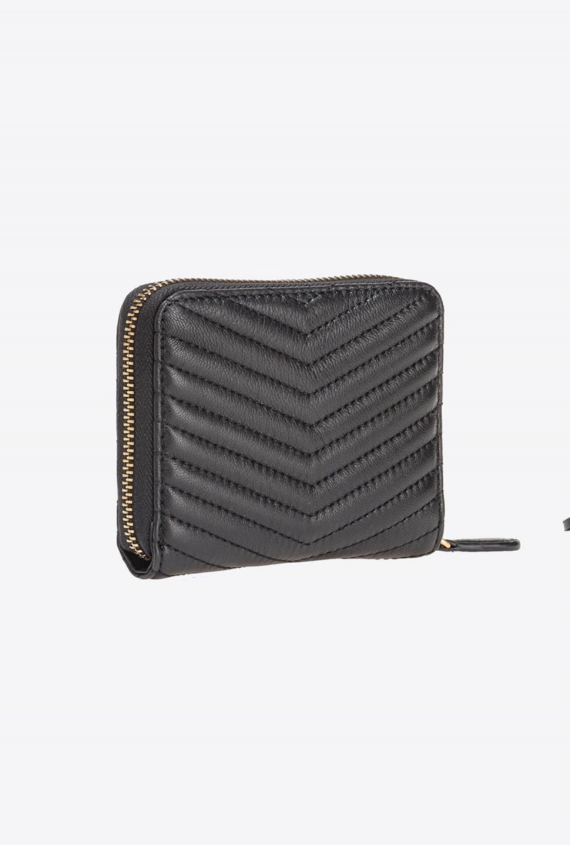 BLACK-ANTIQUE GOLD Pinko Square zip-around wallet in chevron-patterned nappa leather | BMYSD39826