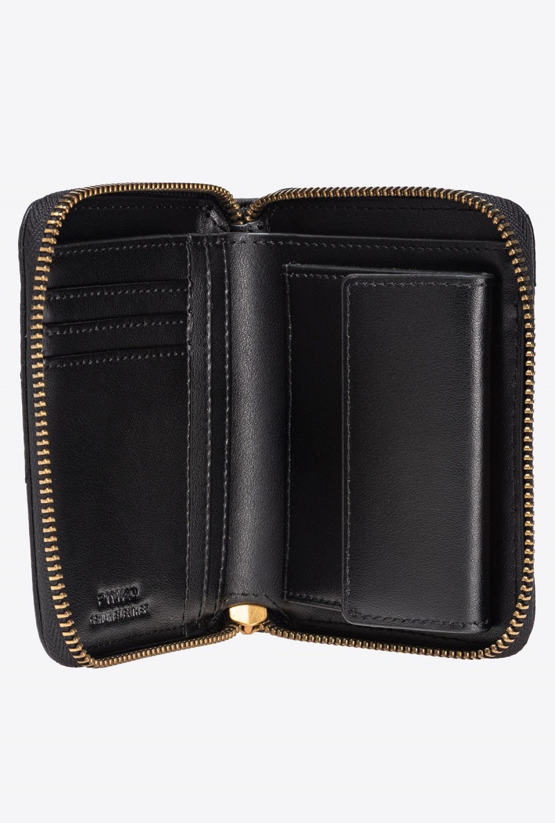 BLACK-ANTIQUE GOLD Pinko Square zip-around wallet in chevron-patterned nappa leather | BMYSD39826