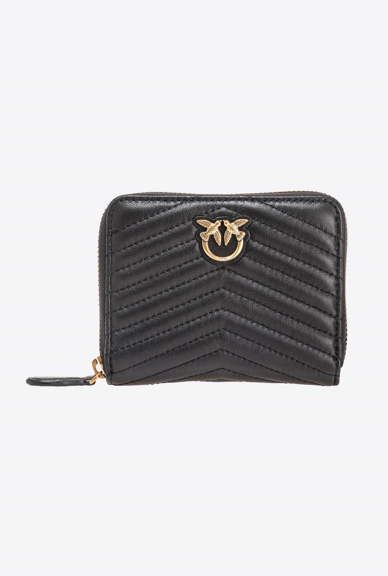 BLACK-ANTIQUE GOLD Pinko Square zip-around wallet in chevron-patterned nappa leather | BMYSD39826