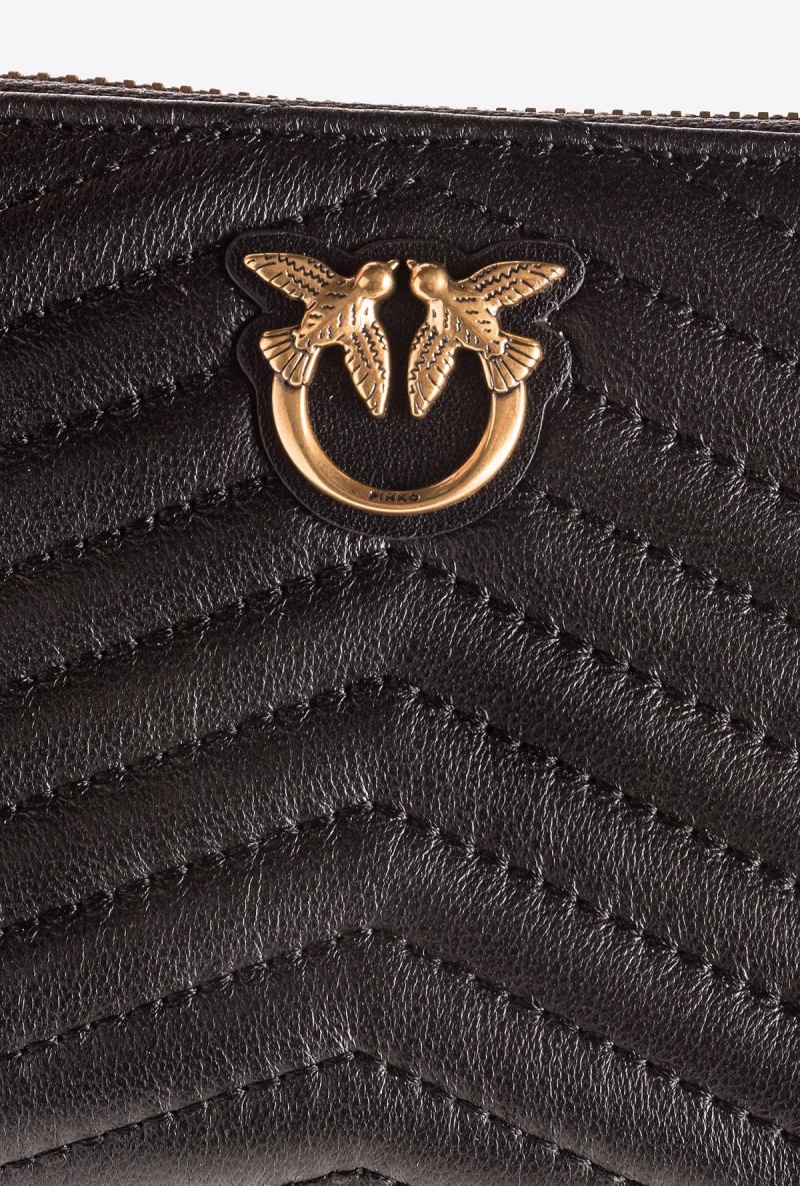 BLACK-ANTIQUE GOLD Pinko Square zip-around wallet in chevron-patterned nappa leather | MYJBT96084