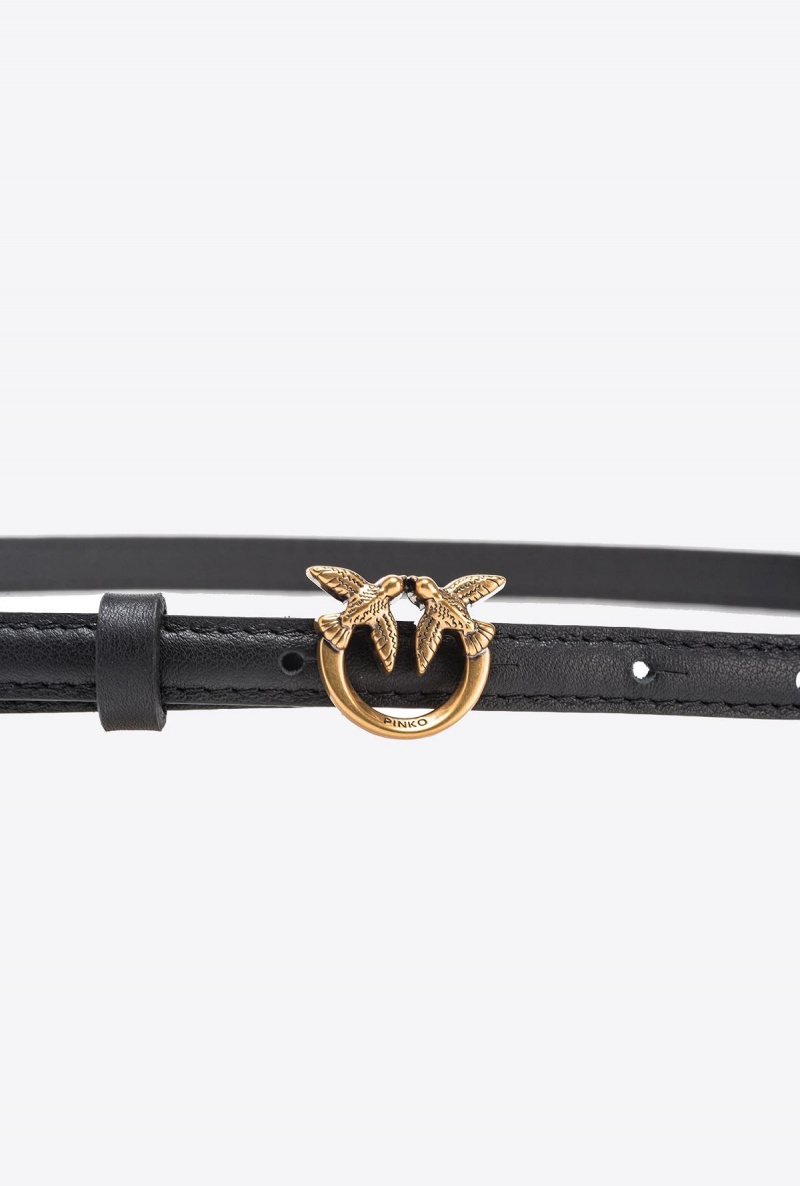 BLACK-ANTIQUE GOLD Pinko Thin belt with Love Birds buckle 1cm | MYJKU20469