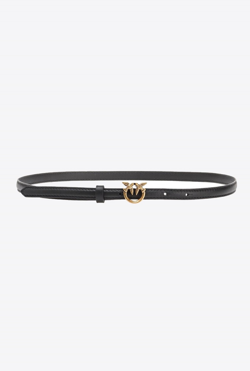 BLACK-ANTIQUE GOLD Pinko Thin belt with Love Birds buckle 1cm | MYJKU20469