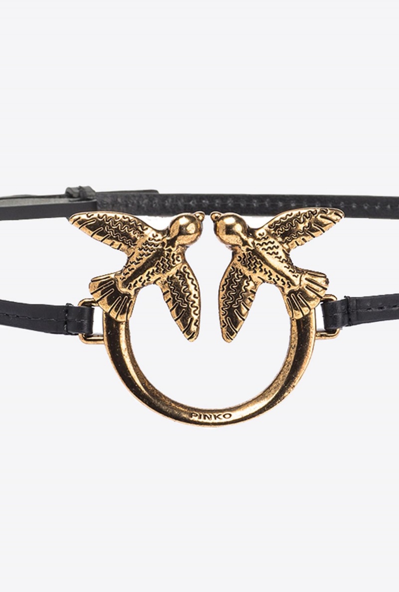 BLACK-ANTIQUE GOLD Pinko Thin belt with large Love Birds buckle | YMYGT58520