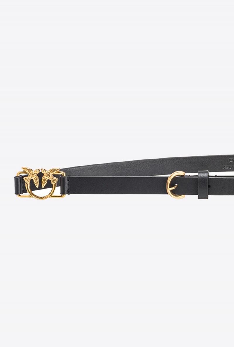 BLACK-ANTIQUE GOLD Pinko Thin belt with mini Love Birds buckles 1,5cm | BMYSD60237
