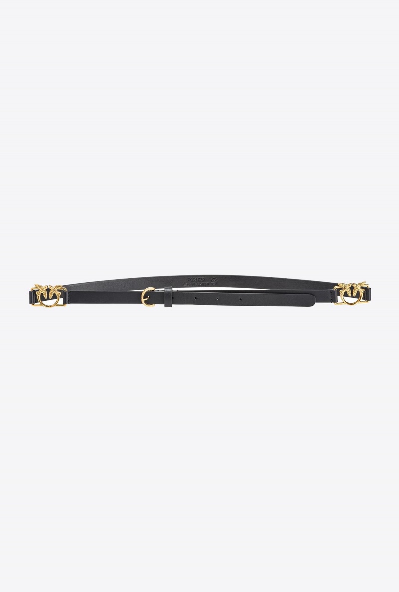 BLACK-ANTIQUE GOLD Pinko Thin belt with mini Love Birds buckles 1,5cm | BMYSD60237