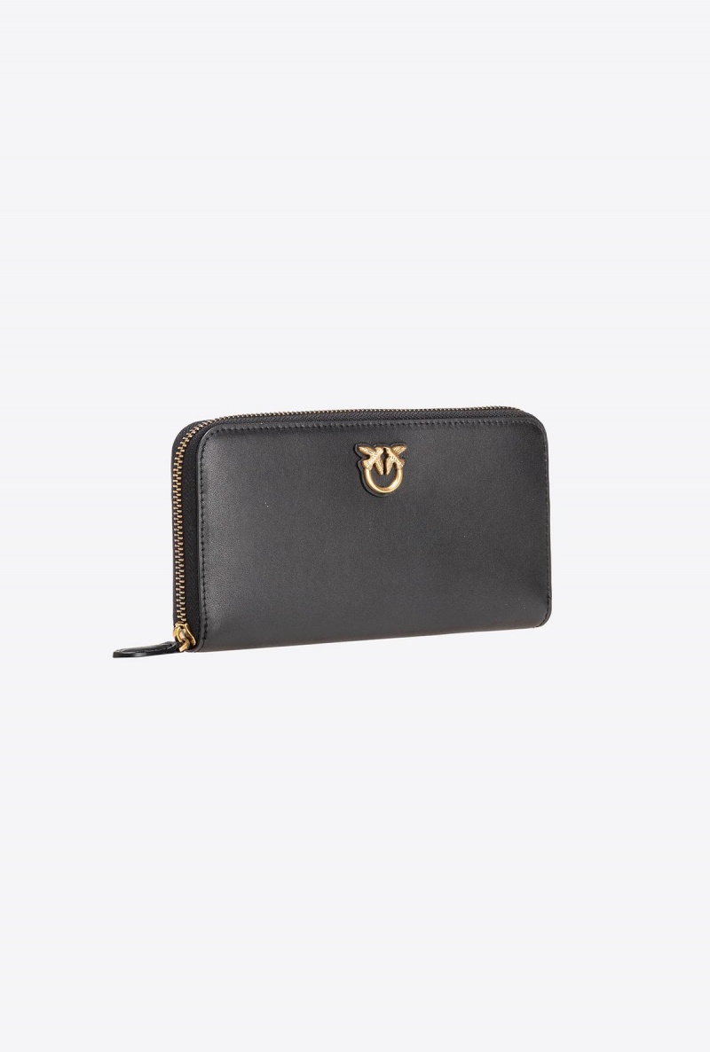 BLACK-ANTIQUE GOLD Pinko Zip-around leather purse | QMYWA85421