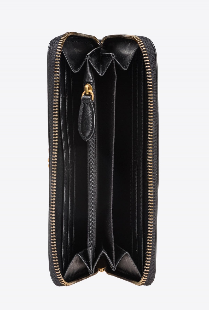 BLACK-ANTIQUE GOLD Pinko Zip-around leather purse | QMYWA85421