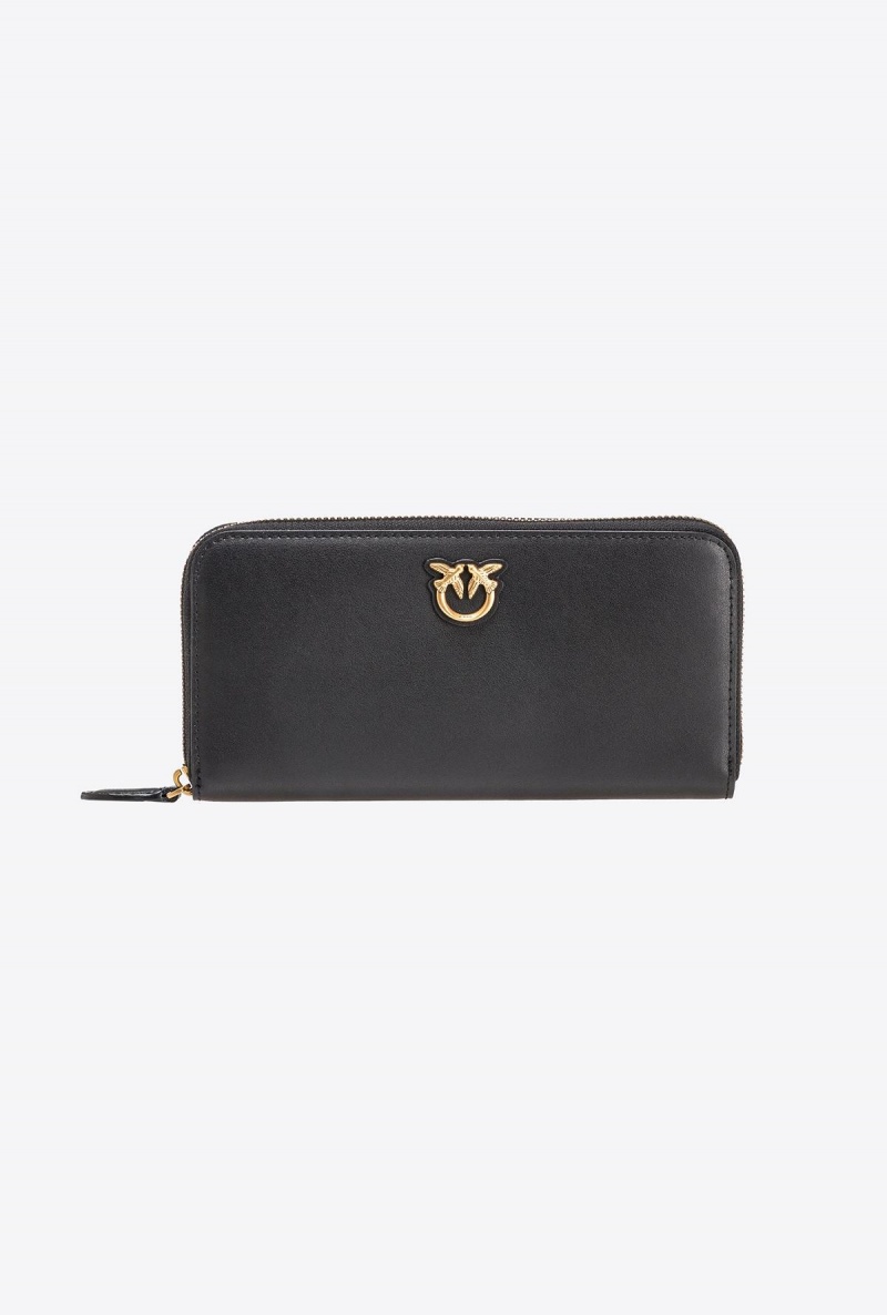 BLACK-ANTIQUE GOLD Pinko Zip-around leather purse | QMYWA85421